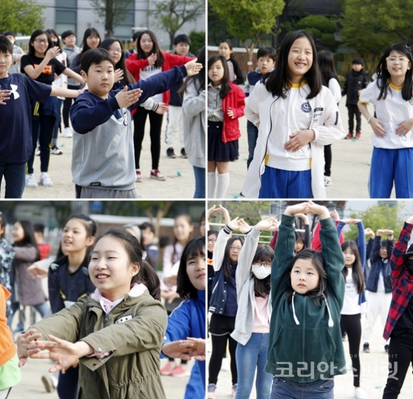 국학기공 수련을 하는 대구 동덕초등학교 학생들의 표정이 밝다. [사진=김경아 기자]