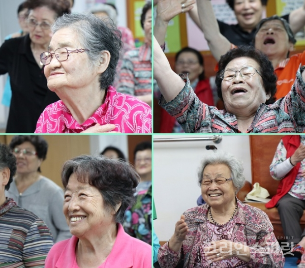 국학기공 120세 교실 수련을 하는 어르신들의 표정이 밝다. [사진=강나리 기자]