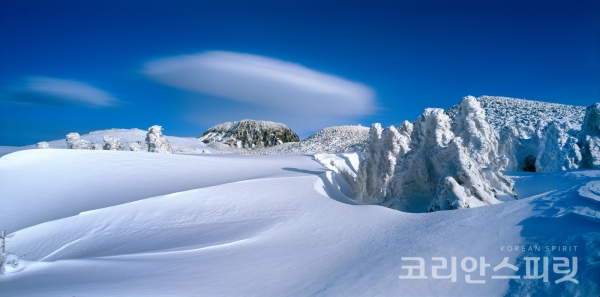 2017년도 최우수상을 수상한 한라산국립공원 ‘한라 설산의 접시구름’ 고승찬作. [사진=환경부]
