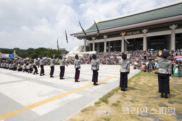 독립기념관에서 열린 광복73주년 기념행사에서 육군의장대가 멋진 퍼포먼스를 선보이고 있다. [사진제공=독립기념관]