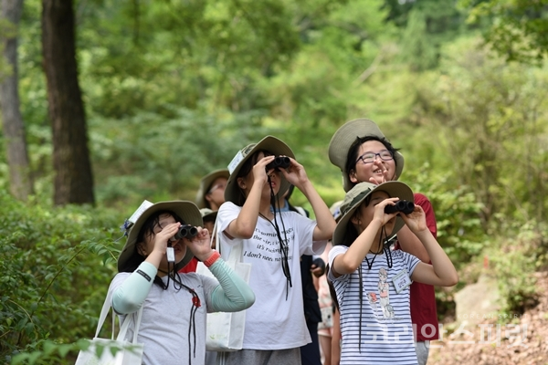 광릉숲 내에서 산새탐험을 즐기고 있는 학생들. [사진=산림청]