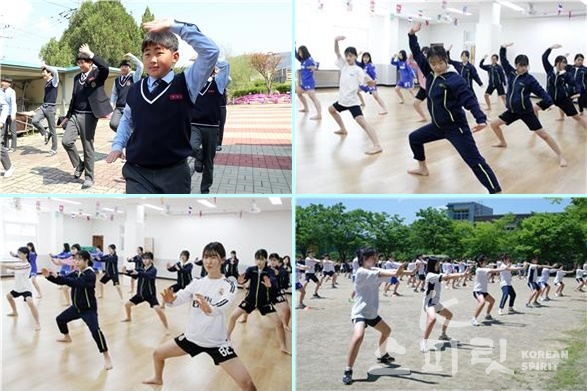 청소년 대상 뇌교육 명상운동으로는 한국 전통명상운동법인 국학기공(단무도) 동작이 적용 되었다. 학교스포츠클럽 활동과 방과후 활동프로그램으로 국학기공을 하는 청소년들. [사진=K스피릿 DB]
