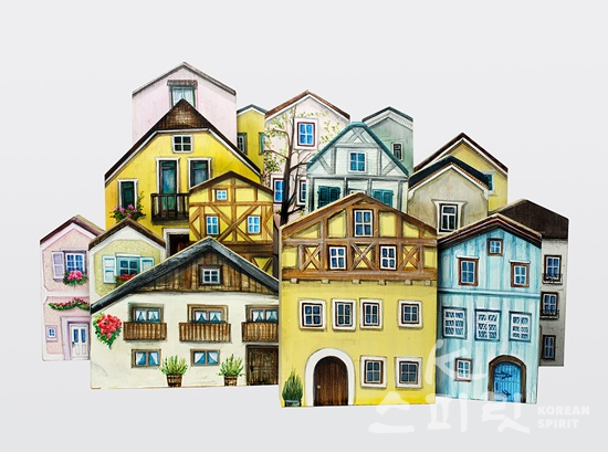 봄에 만난 집 오스트리아, acrylic on wood, 2020. [사진제공=지유라]