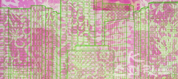 도시산수, 장지·분채·콩즙, 91 x 40cm, 2020 (3). [사진=갤러리그림손]