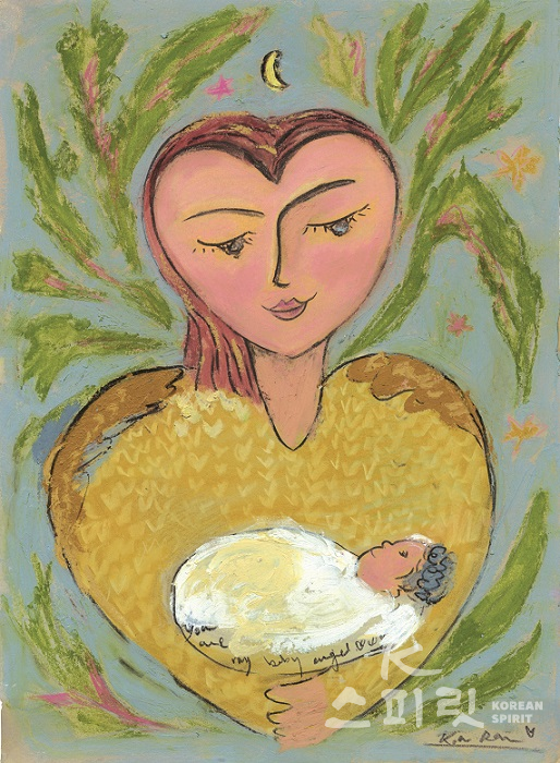 The mother , 2019. Oil pastel, charcoal and on paper, 32 x 41cm, Kim Ran. [사진=갤러리도스]
