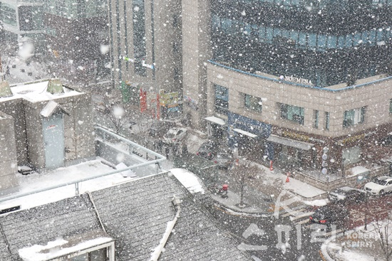 1월 12일 오후 서울 강남구 선정릉역 일대에 눈이 내리고 있다. [사진=강나리 기자]