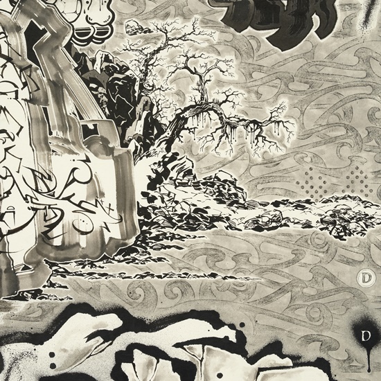 이른 봄, 종이에 먹, 잉크, 아크릴릭 잉크, 194×1300cm (10폭), 2020_2021(상세이미지 03) [사진제공=페리지갤러리]