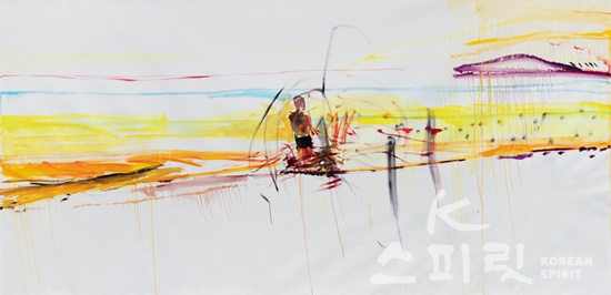 유현경, 이 겨울에 그림, 여름 바다 평화 2, oil on canvas, 195×405cm, 2021. [사진제공=아트스페이스휴]