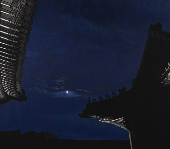 Blue Moon (경복궁 연생전),새김, Oil pastel, Acrylic on Canvas, 150x170cm, 2021. [사진제공=갤러리비케이