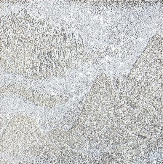 ARTIFICIAL LANDSCAPE–White Material 06, 150x150cm, Mixed media & Swarovski’s cut crystals on canvas, 2020. [사진제공=갤러리그림손]