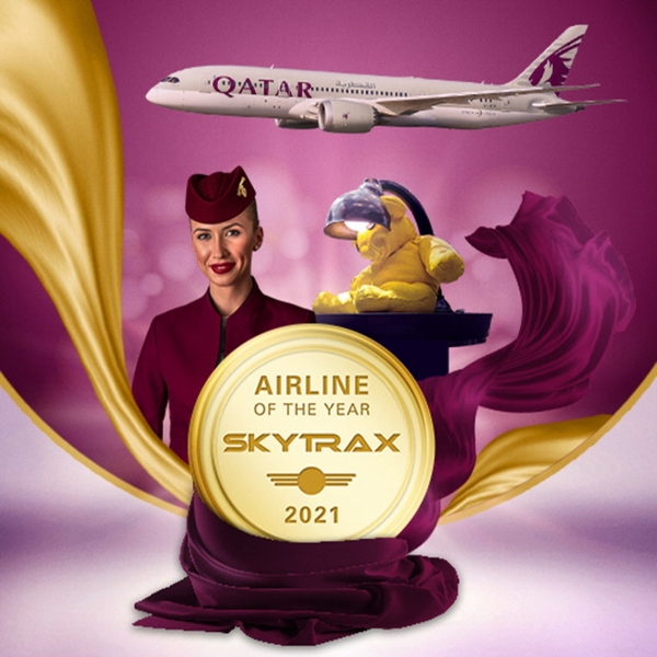 카타르 도하— 카타르항공이 글로벌 항공 전문 평가 기관 스카이트랙스(Skytrax)로부터 '2021 올해의 항공사'로 선정되었다.(c)카타르 항공. [사진 출처=카타르항공]