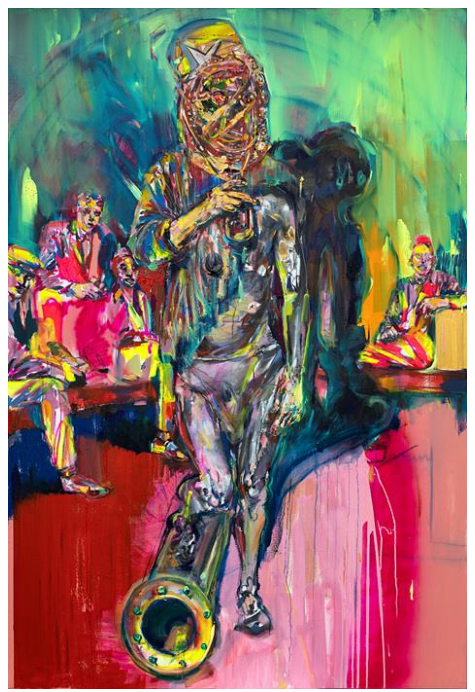 한재열 The Gathering, a Man with a Bottle,  Pigment bar on canvas, 194 x 130.5 cm, 2021. [사진=갤러리비케이 제공]