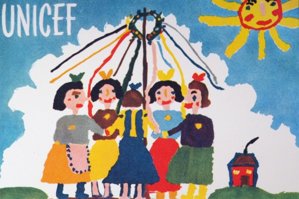 유니세프 카드의 시작이 된 지트카 샘코바의 감사 카드 모습. 1948년 2차 세계대전 후 유니세프의 도움을 받은 체코슬로바키아 7살 어린이 지트카가 유니세프에 보낸 카드이다. [사진=유니세프한국위원회 제공]