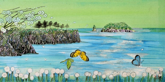 치유의 정원 - 바다를 건너는 나비, 47x24cm,  비단 위에 채색,  2021. [사진=이미선 작가 제공]