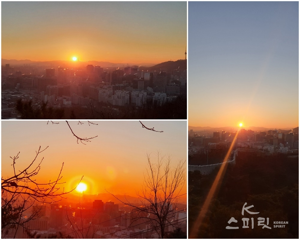 서울 종로구 인왕산 정상에서 바라본 새해 첫 태양. [사진=한영례 기자]
