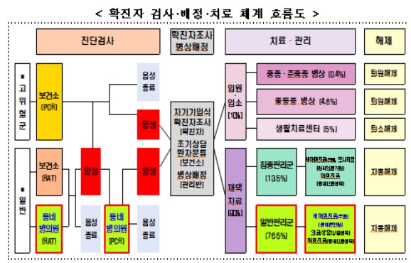 확진자 검사·배정·치료 체계 흐름도. [자료 = 중앙재난안전대책본부 제공]
