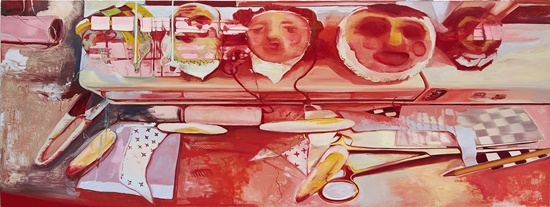 Red Scene Parts 레드씬 기관들, Oil on canvas, 91.2 x 242.8 cm, 2020. [사진=아라리오갤러리 서울 제공]