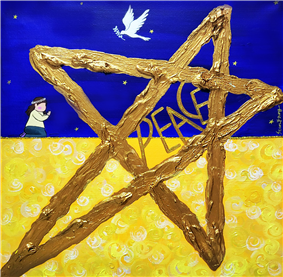 지선영, 별, Peace 1, Pray for Ukraine, 38x38cm,  Mixed media on canvase, 2022. [사진=4log Artspace 제공]