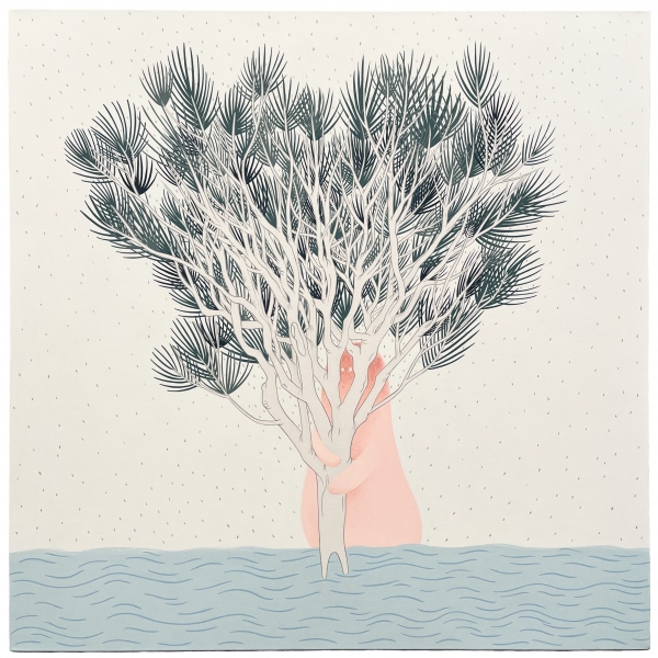 Ivory Yeunmi Lee, Spirit of broccoli (브로콜리 나무 정령), 2020, Acrylic and color pencil on canvas, 121.92 x 121.92 cm. [사진=아뜰리에 아키 제공]