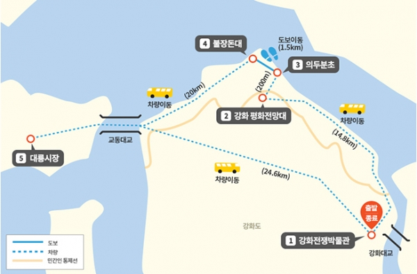 오는 9월 13일부터 12월까지 개방되는 DMZ평화의 길 11개 테마노선 중 강화노선. [자료 'DMZ평화의길' 누리집]