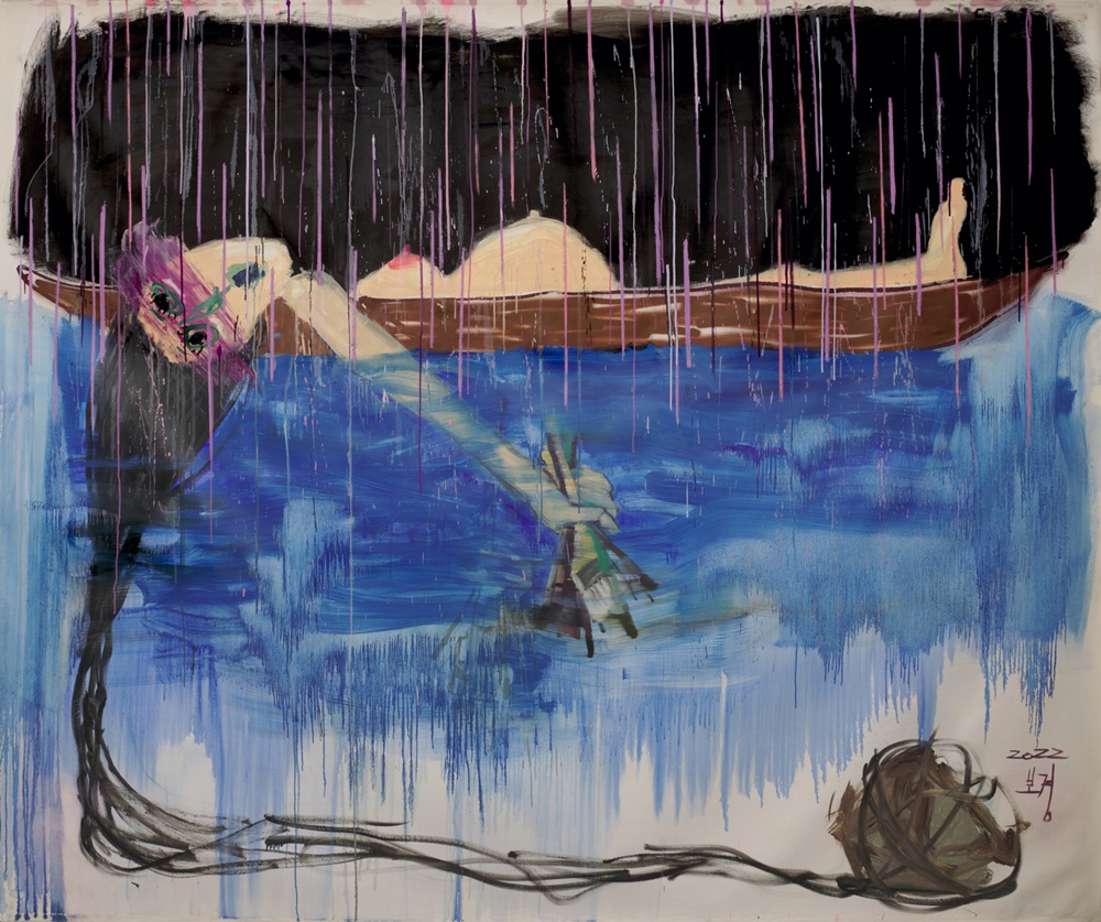 어미, 분홍비 Mother_purble rain, 251x300cm, Oil· acrylic on canvas, 2022 [사진 얼터사이트계선]