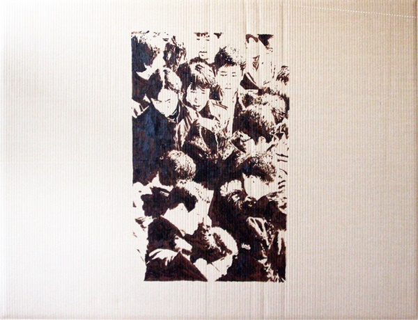 “현장검증 3”, 2010, 종이박스 위에 유채, 147.5 × 114.5 cm  [사진 신진식]