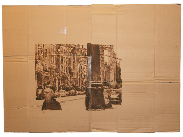 “맨해튼 71가와 암스텔담 애비뉴”, 2008, 버려진 종이박스 위에 유채, 135.89 x 97.79 cm  [사진 신진식]