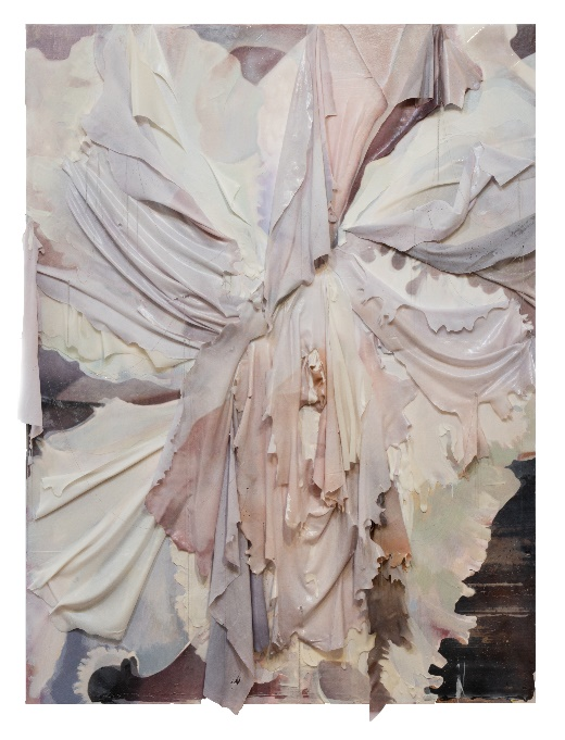 2022년 제13회 두산연강예술상 미술부문 수상작가 정희민 작품, 정희민, When Our Palmline Meets, 2021, 캔버스 위에 아크릴릭, 잉크젯, 겔미디움, 써지컬 체인, 226 x 190 cm [사진 두산아트센터]