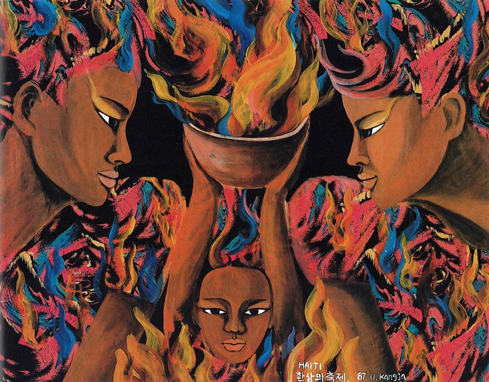 정강자, Haiti, 환상의 축제, 1987, Acrylic on panel, 72 x 90cm    [사진 아라리오갤러리]