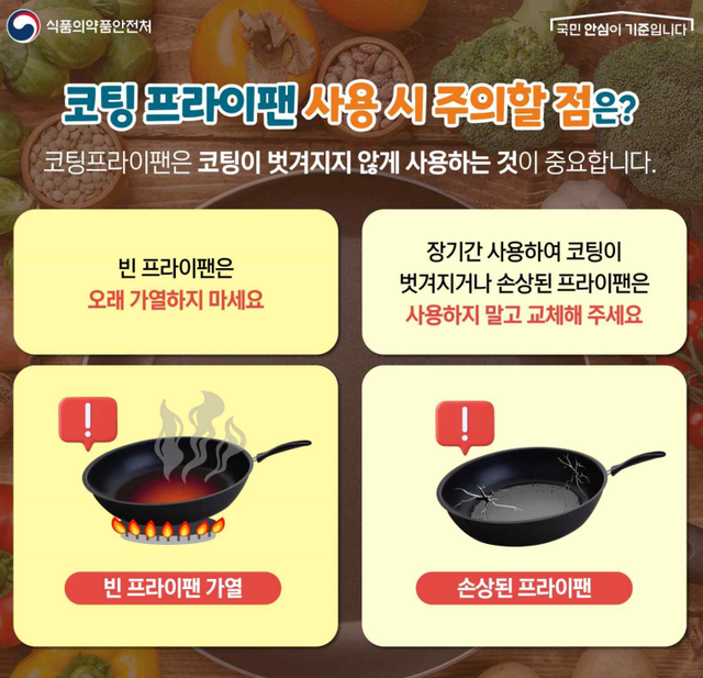 코팅 프라이팬 올바른 사용법   [이미지 식약처]