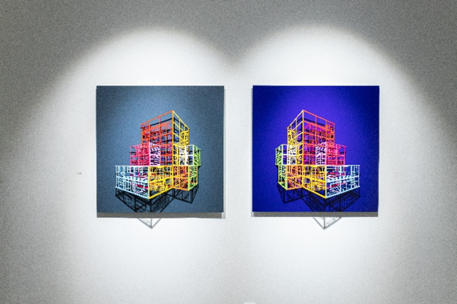 김병주, Ambiguous wall-Fragments 01,05, 2021, Laser cut steel, Urethane paint, Acrylic board, 90 x 90 x 12 cm [사진 갤러리 라흰]