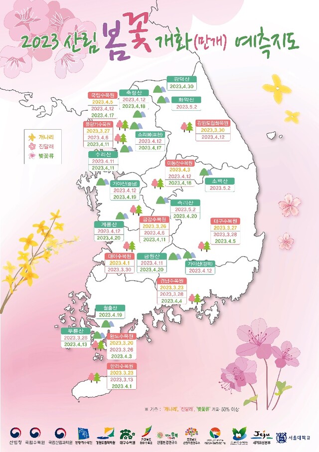 봄꽃 개화 예측 지도[이미지 산림청]