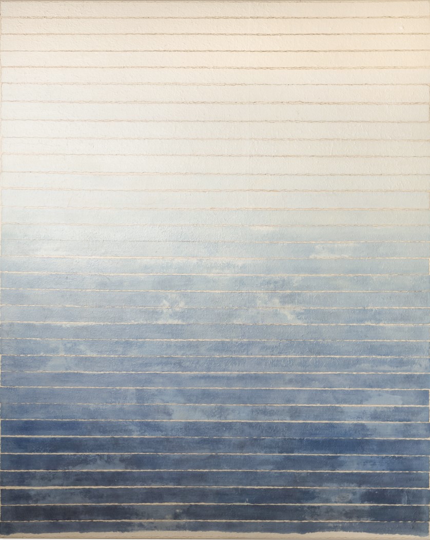 성연화,  Flow no.56, 162.2 x 130.3 cm, Hanji, acrylic, wax paper, ink on canvas, 2023. 이미지 갤러리 조은