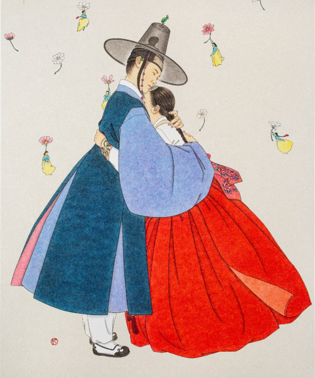 Love Story, Painting on Korean Paper, 55x45cm(Framed), 2023. 사진 더트리니티갤러리
