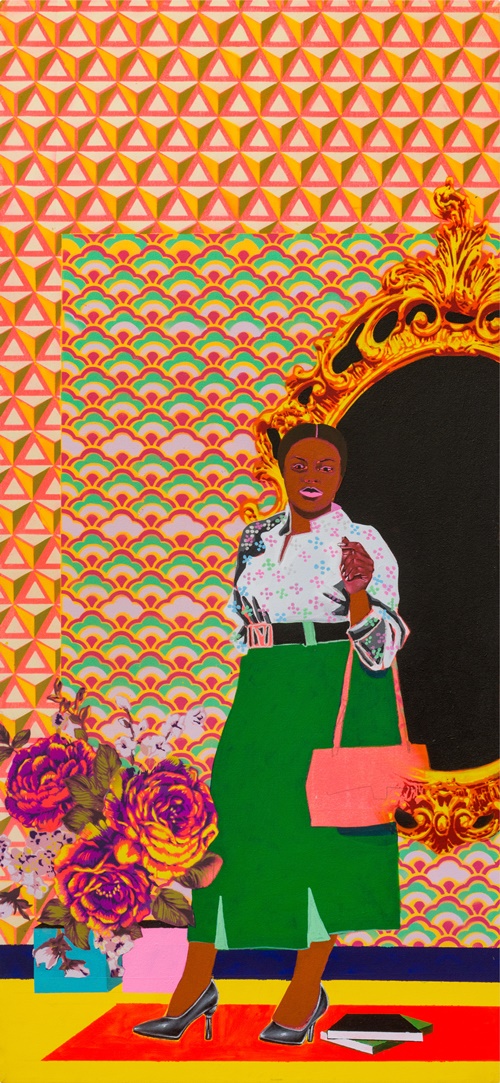 Tafadzwa Tega, Maidei(what are you doing), mixed media on canvas, 130x60cm, 2022. 사진 갤러리데이지