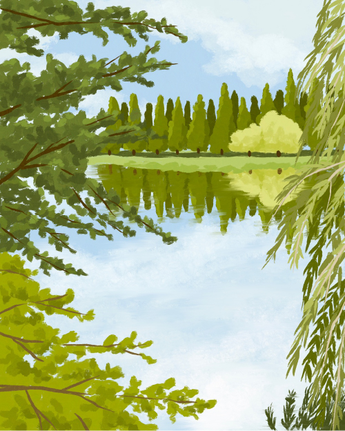 초록이 가득한 호수공원, 2022, 디지털드로잉, 420x594. 사진 카페 바탕
