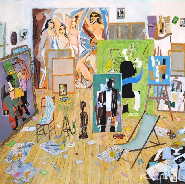 Damian Elwes, Picasso’s Studio (Rue Schoelcher, 1914), 2023, Acrylic on panel, 91.4x 91.4cm [사진 서정아트 강남]