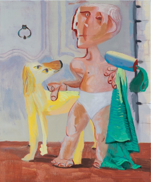 김상인, 개와 함께 있는 피카소, 2023, Oil on canvas, 72.5 x 60.5 cm. 사진 갤러리조은