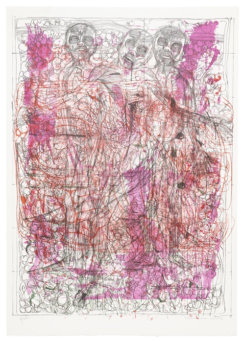 판화작품,  Aus der Serie "Die Architektur des Orgien Mysterien Theaters" Mappe lll, 1984/92 Lithograph in red, burgundy, violated, green and black 115 x 80 cm 45 1/4 x 31 1/2 in. 이미지 K&L미술관