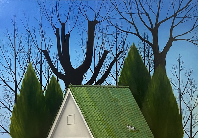 임진실, 3시 50분의 초록지붕, 2021, oil on canvas, 116.5X80.4cm. 사진 비비안초이갤러리 VIVIAN CHOI GALLERY