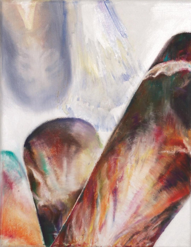 변윤주, Pause, 2023,  oil pastel, oil, watercolor on canvas, 27.3x22cm. 사진 정윤영