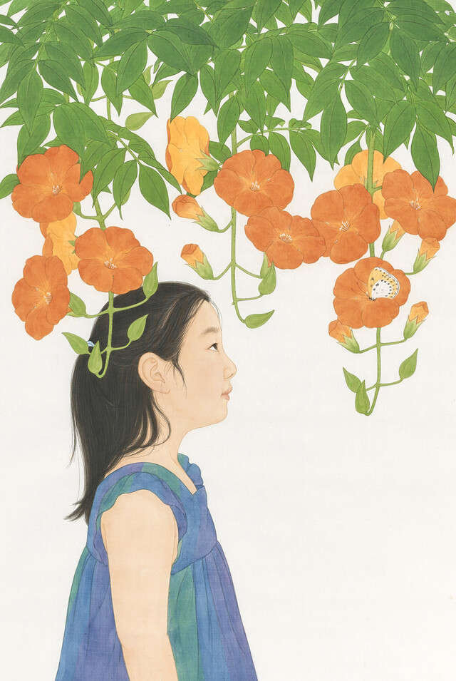 백지혜, '위로의 정원', 비단에 채색, 75x50cm, 2023 [사진 슈페리어갤러리]