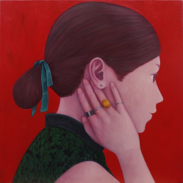 타츠히토 호리코시 Tatsuhito Horikoshi, Blood and ribbon, 2024,  Acrylic and oil on canvas, 53 x 53 cm. 이미지 갤러리조은