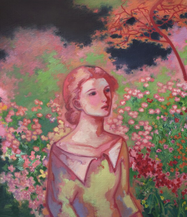 이도담 Lee Do-Dam, 꽃이 있는 초상, 2024, Oil on canvas, 53 x 45.5 cm. 이미지 갤러리조은