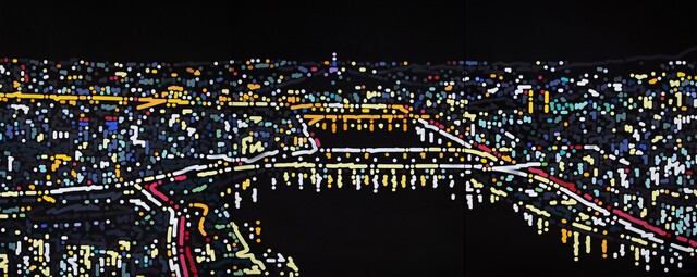 Seoul City, 2023, Acrylic on canvas, 200.6 x 495.3 cm © Yoon Hyup. Photo courtesy of the artist. 이미지 롯데뮤지엄