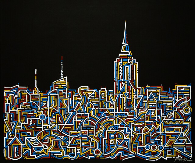 Good Night (Manhattan), 2014, Krink on canvas, 50.8 x 61 cm © Yoon Hyup. Photo courtesy of the artist. 이미지 롯데뮤지엄