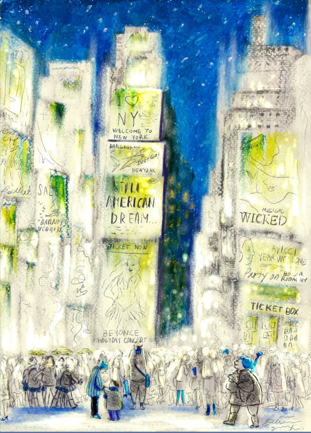 나소연, 뉴욕시티-아메리칸 드림, 2024, 캔버스에 오일스틱, 116.8×80.3cm. 이미지 TYA