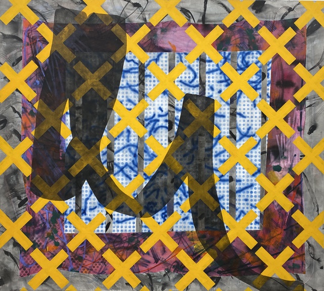 이영준, 5 layers/수영하는 남자,  2023, Ink and acrylic on nettle, 170 x 190cm.  이미지 프람프트 프로젝트 갤러리