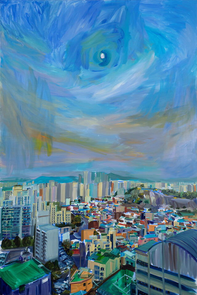 창신동의 달 6, The Moon in Changsindong 6, 2024, Acrylic on canvas, 193.9x130.3cm [사진 제공 아트사이드 갤러리]