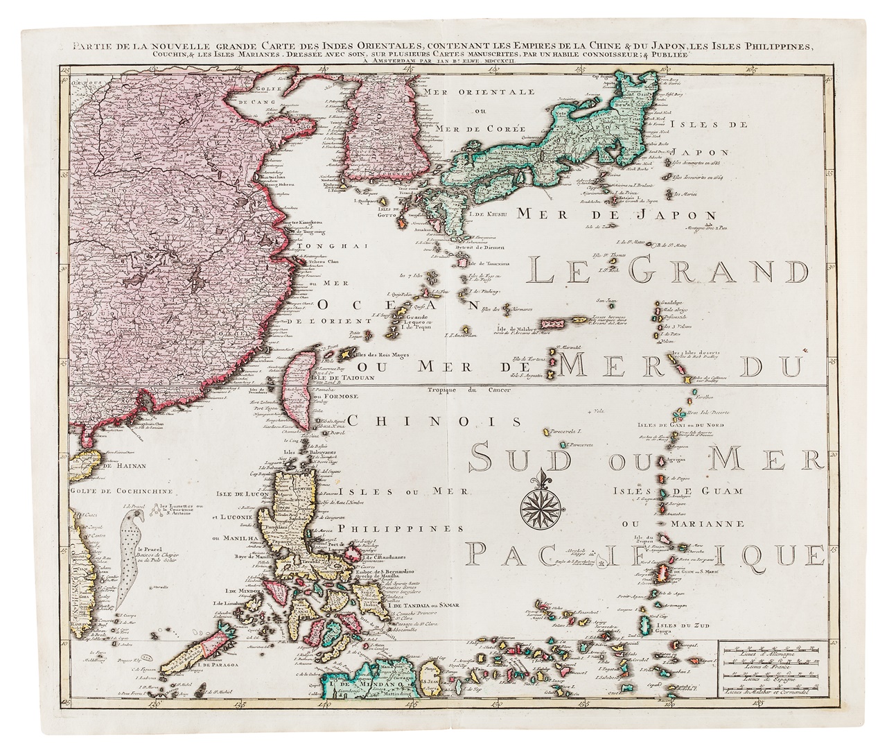 동북아역사재단 독도체험관에서 4월 30일까지 전시되는 '이달의 고지도' 1792년 네델란드 제작 '웰웨의 동아시아 지도'. 사진 동북아역사재단.
